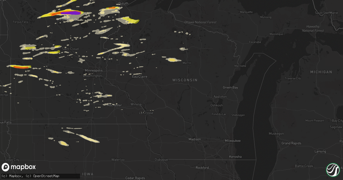 Hail map in Wisconsin on June 19, 2016