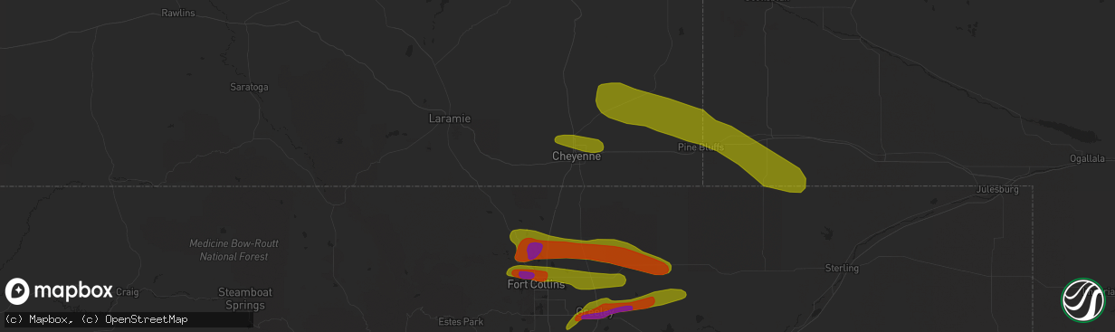 Hail map in Cheyenne, WY on June 19, 2018