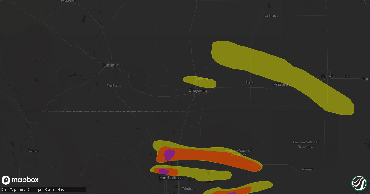 Hail map in Cheyenne, WY on June 19, 2018