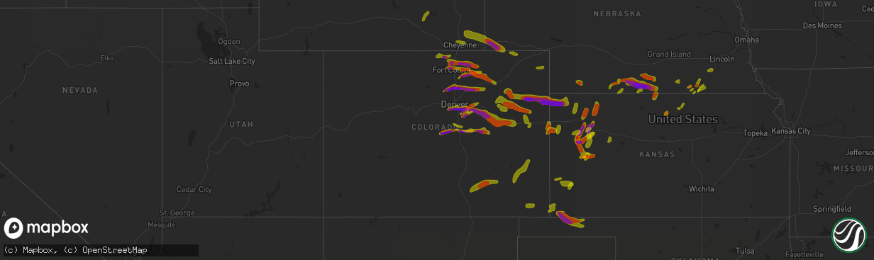 Hail map in Colorado on June 19, 2018