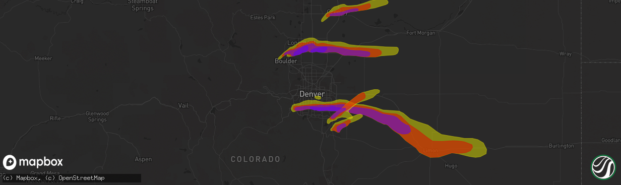 Hail map in Denver, CO on June 19, 2018