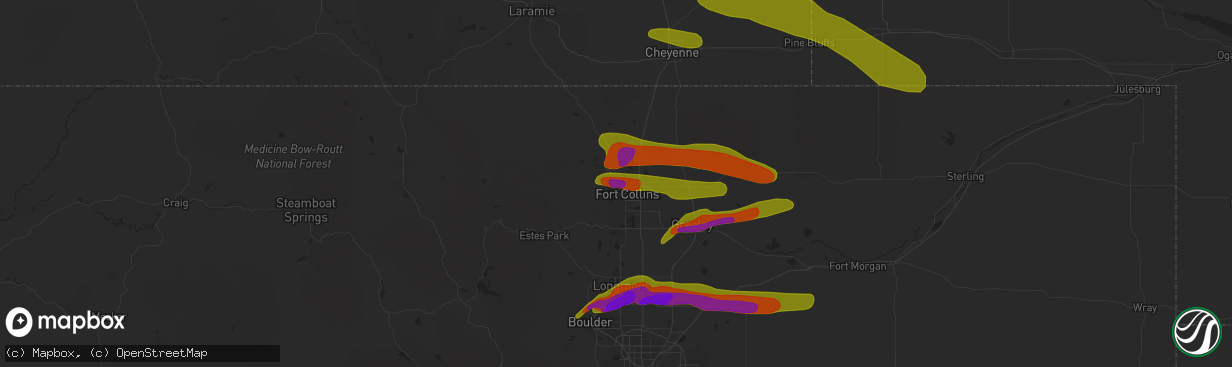 Hail map in Fort Collins, CO on June 19, 2018