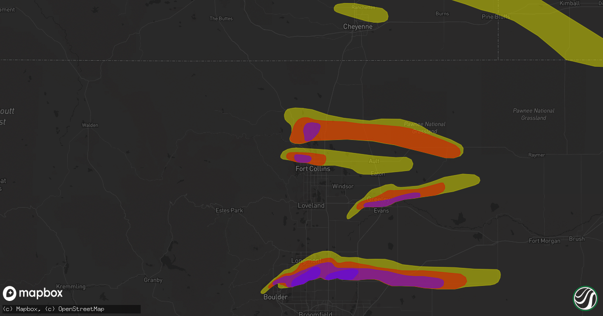 Hail map in Fort Collins, CO on June 19, 2018