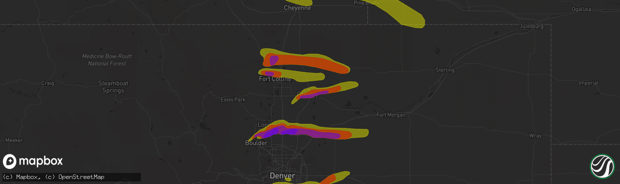 Hail map in Greeley, CO on June 19, 2018