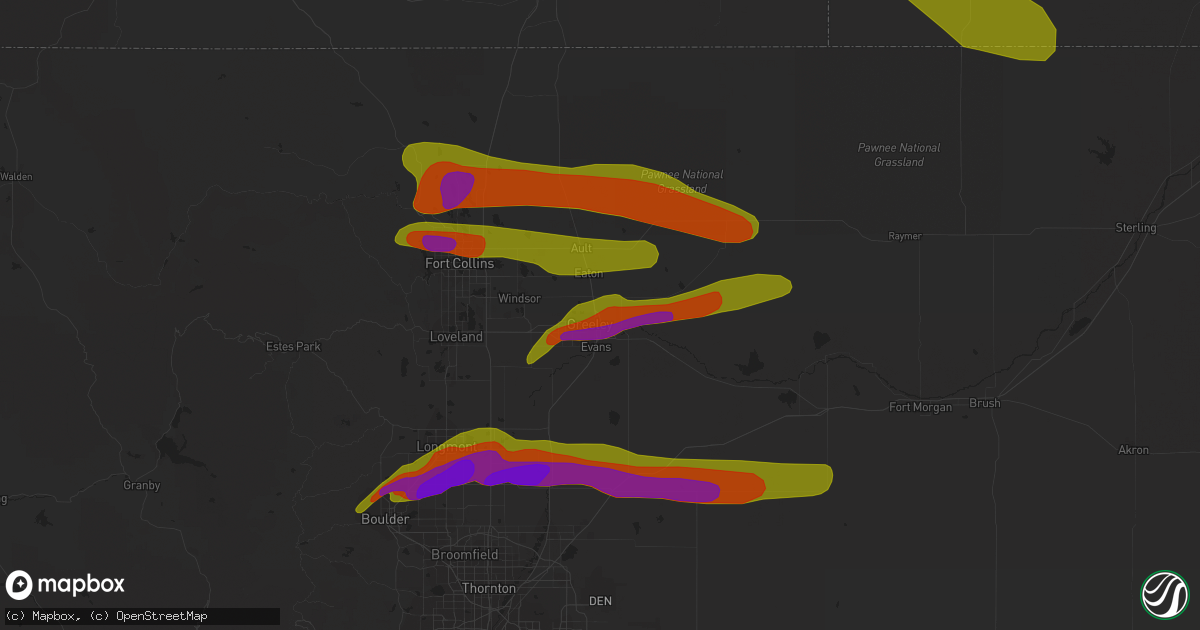 Hail map in Greeley, CO on June 19, 2018
