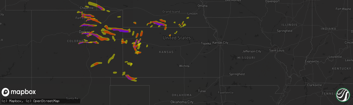 Hail map in Kansas on June 19, 2018