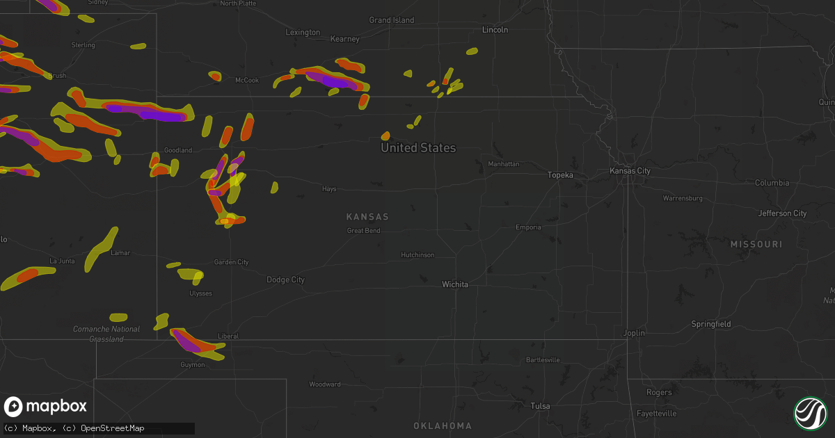 Hail map in Kansas on June 19, 2018