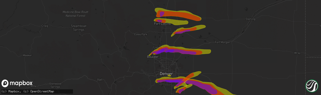 Hail map in Longmont, CO on June 19, 2018