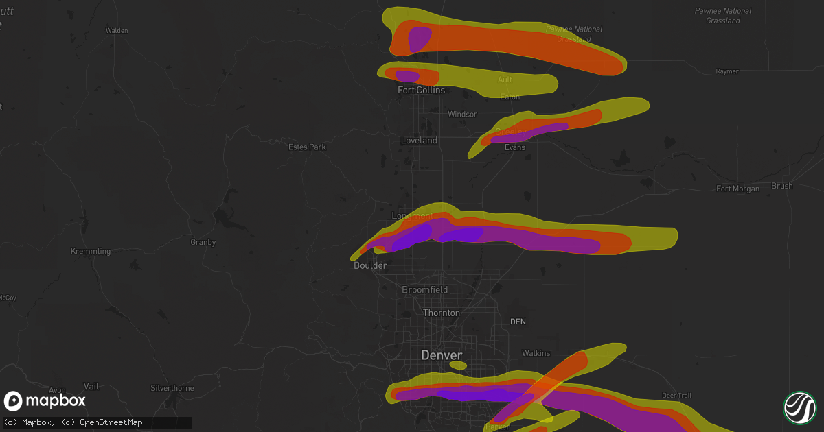 Hail map in Longmont, CO on June 19, 2018