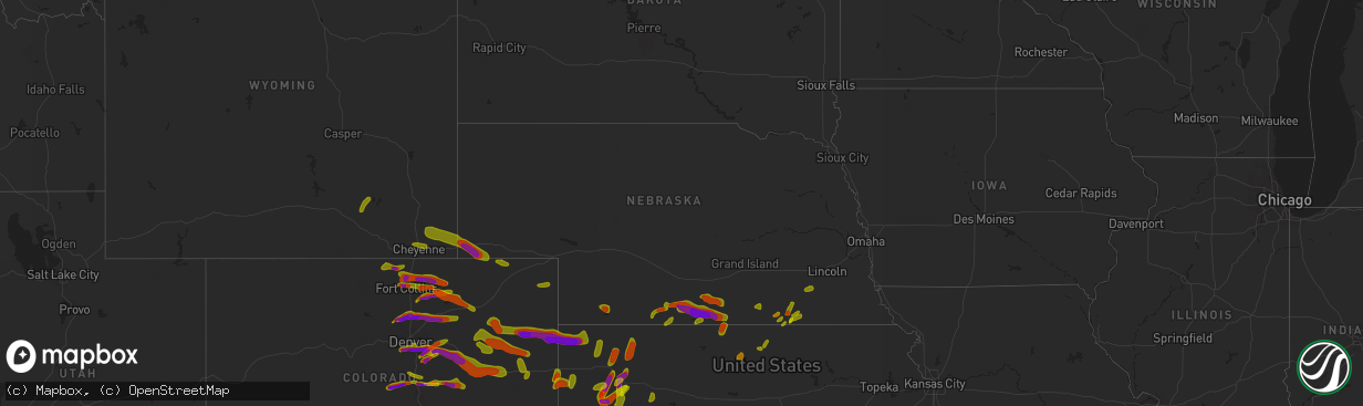 Hail map in Nebraska on June 19, 2018