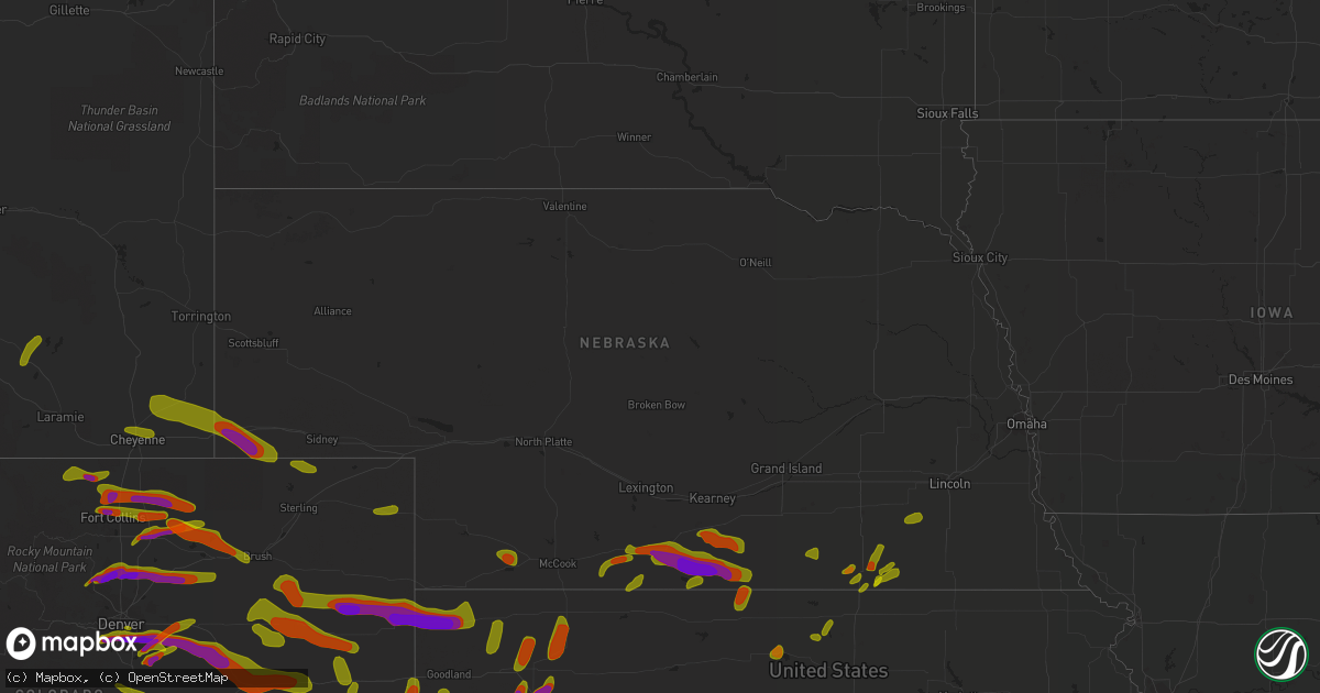 Hail map in Nebraska on June 19, 2018