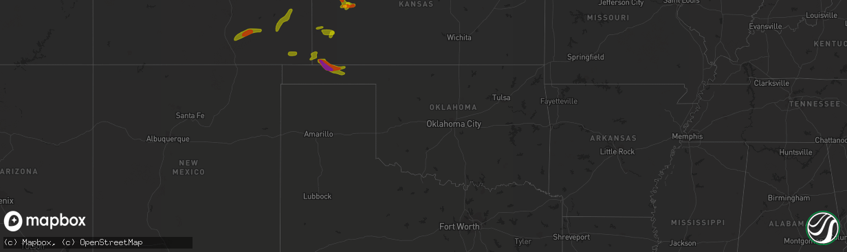 Hail map in Oklahoma on June 19, 2018