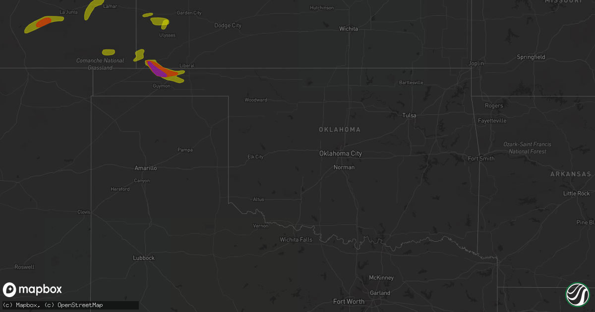 Hail map in Oklahoma on June 19, 2018