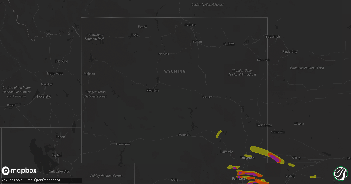 Hail map in Wyoming on June 19, 2018