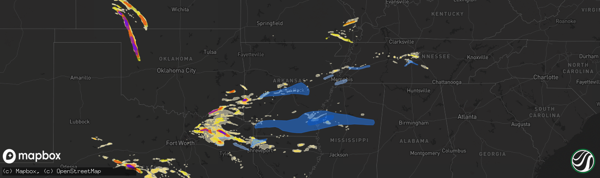 Hail map in Arkansas on June 19, 2019