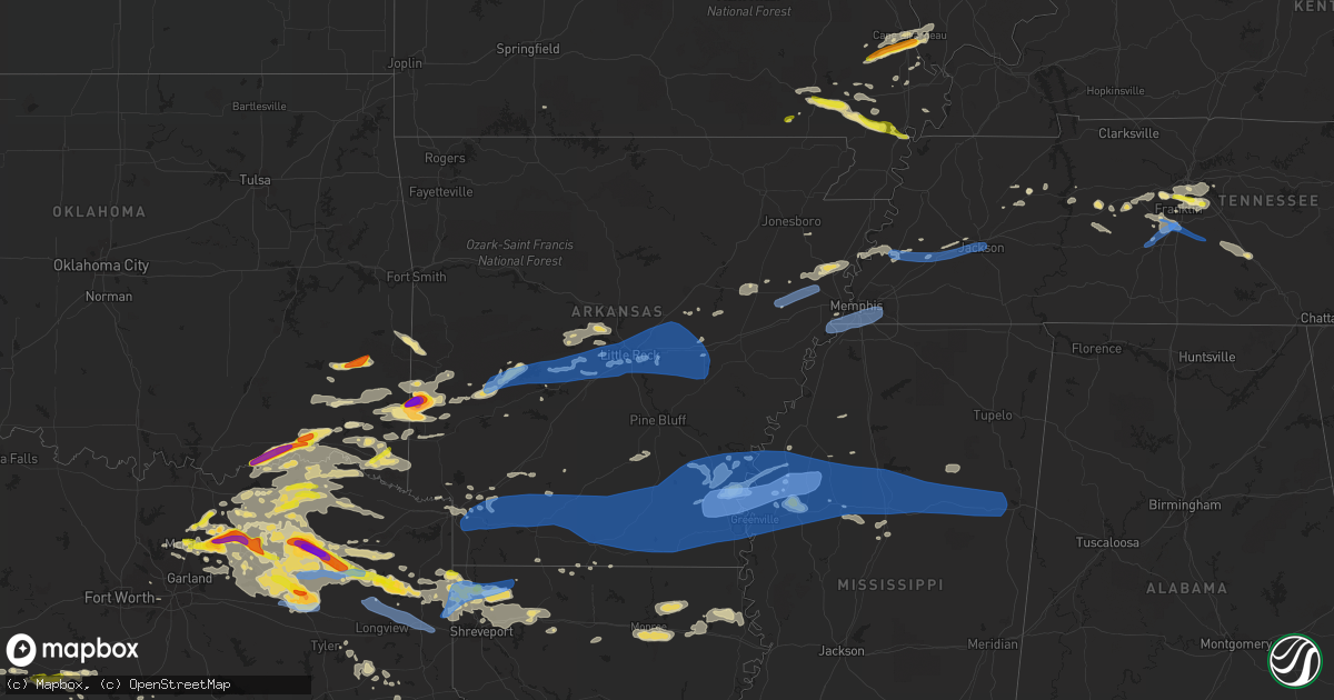 Hail map in Arkansas on June 19, 2019