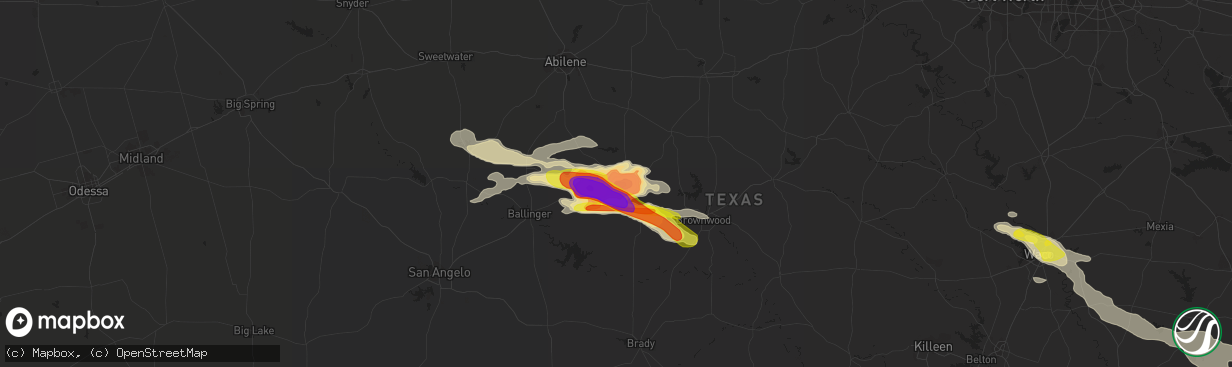 Hail map in Coleman, TX on June 19, 2019