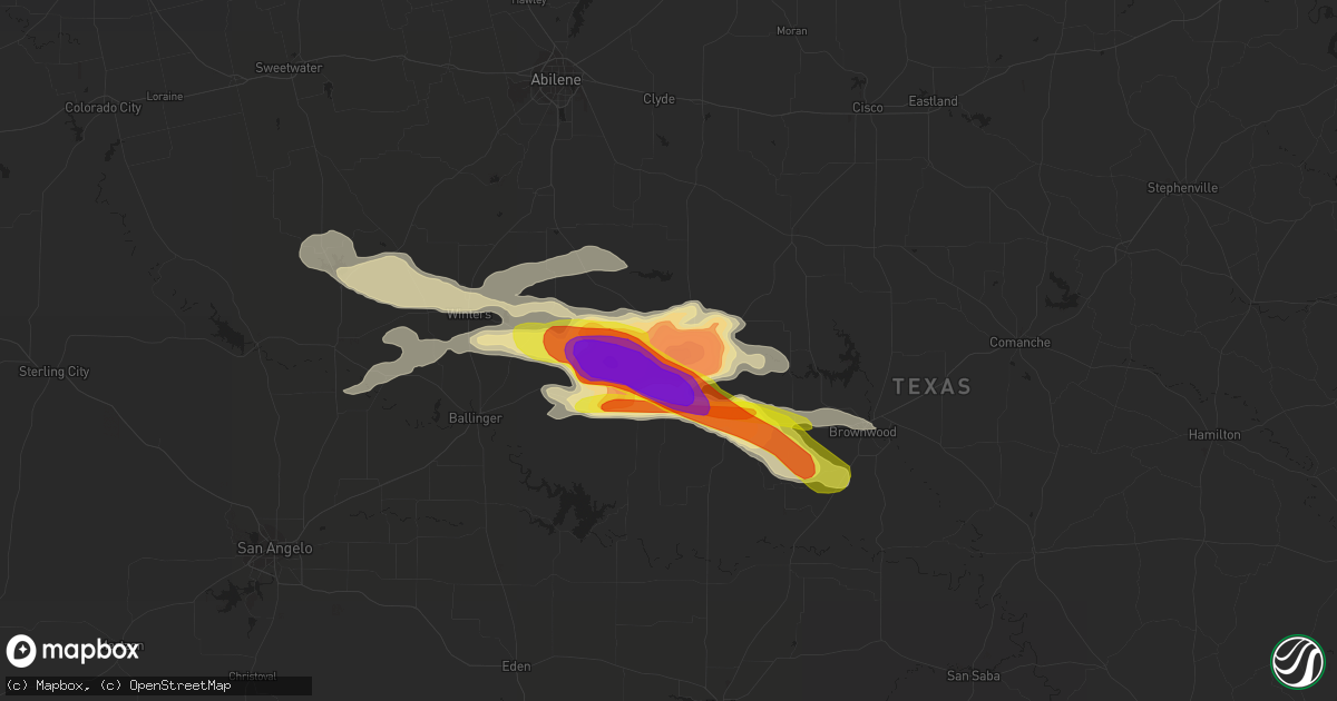 Hail map in Coleman, TX on June 19, 2019