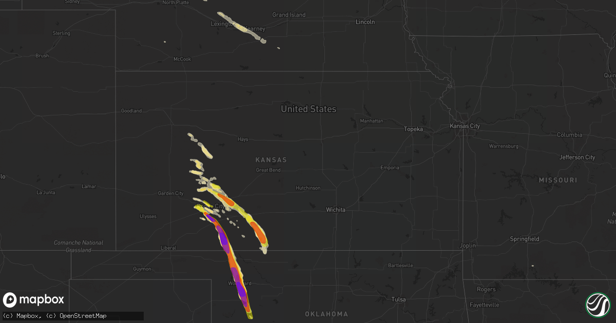 Hail map in Kansas on June 19, 2019