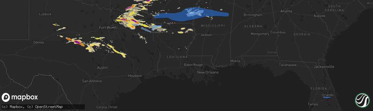 Hail map in Louisiana on June 19, 2019