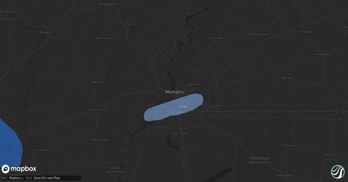 Hail map in Memphis, TN on June 19, 2019
