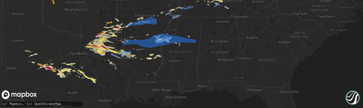 Hail map in Mississippi on June 19, 2019