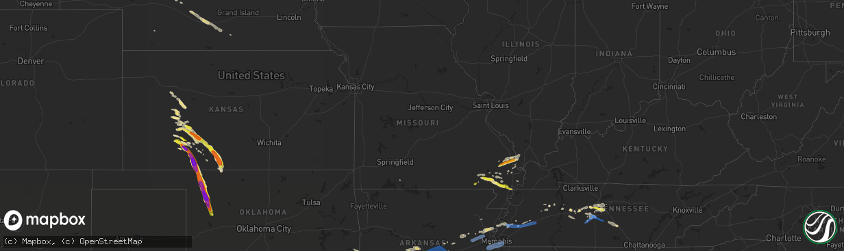 Hail map in Missouri on June 19, 2019