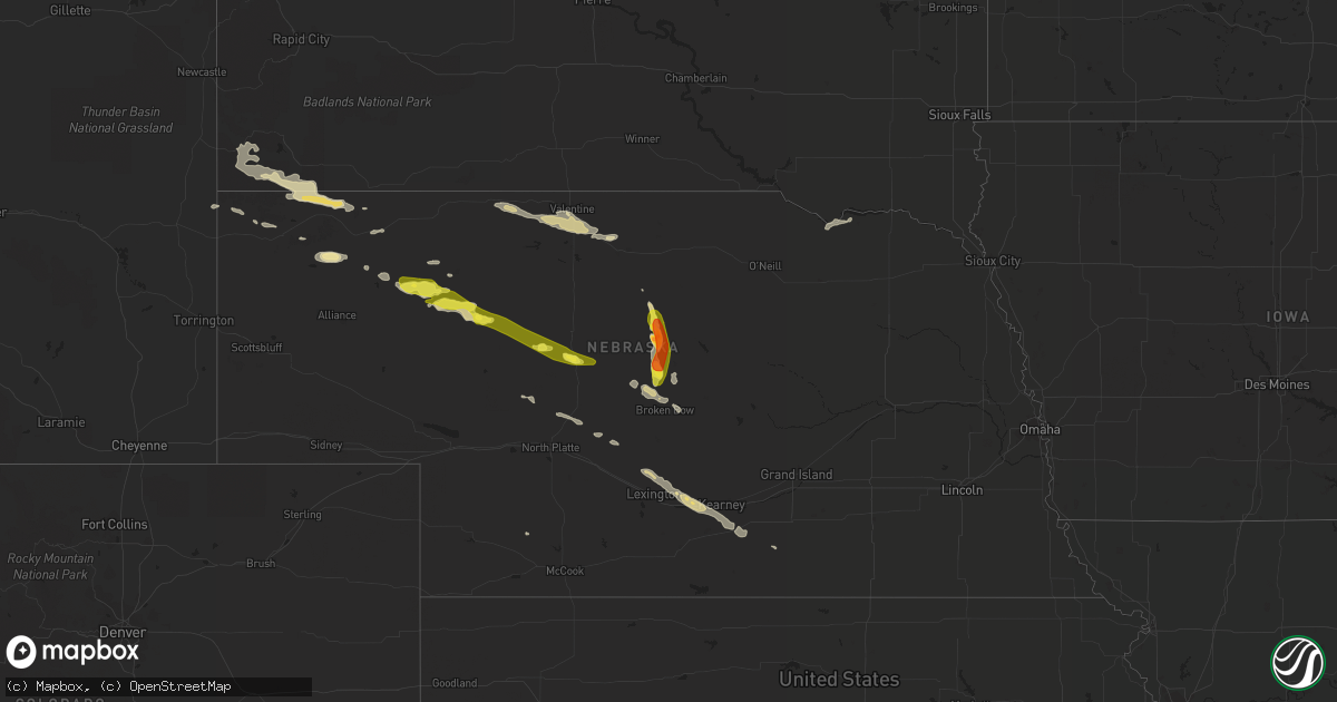 Hail map in Nebraska on June 19, 2019