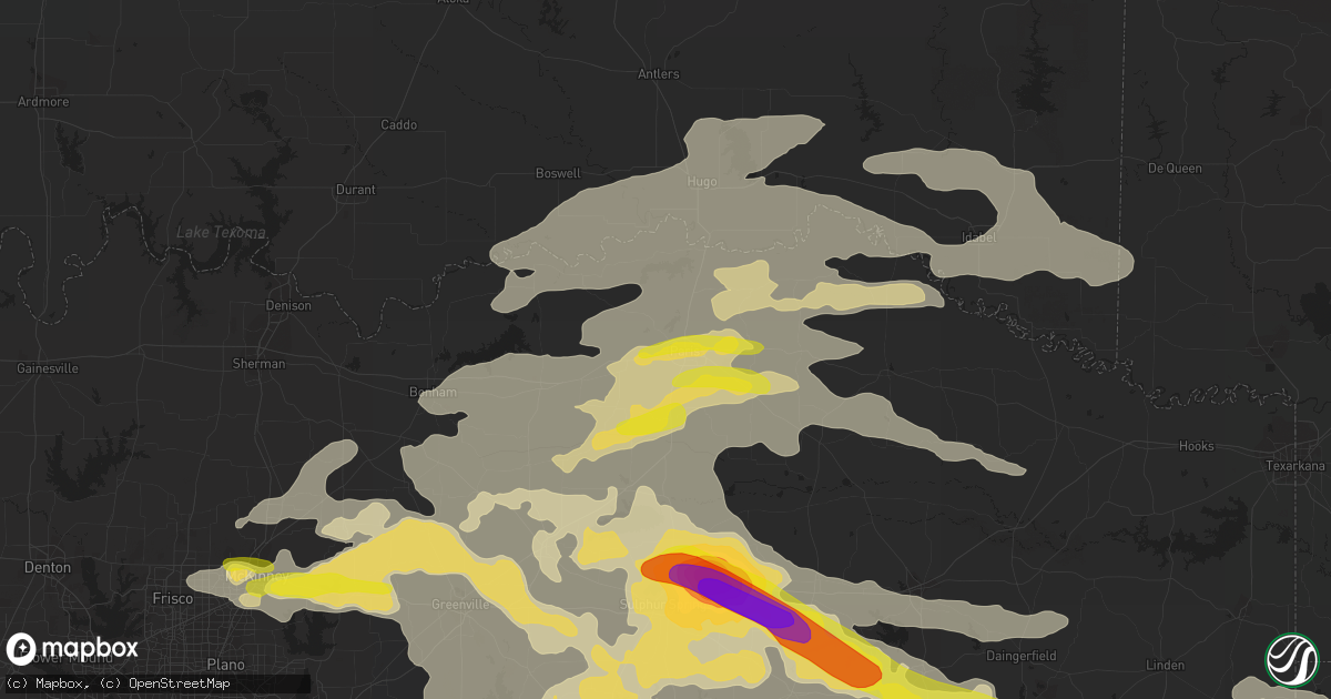 Hail map in Paris, TX on June 19, 2019