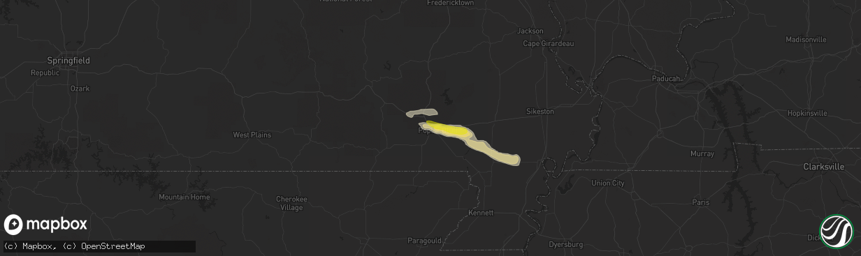 Hail map in Poplar Bluff, MO on June 19, 2019