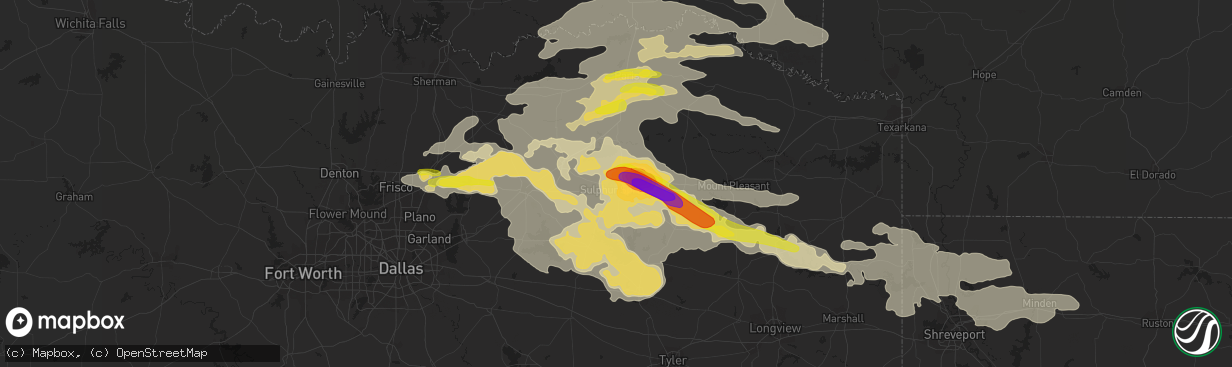 Hail map in Sulphur Springs, TX on June 19, 2019