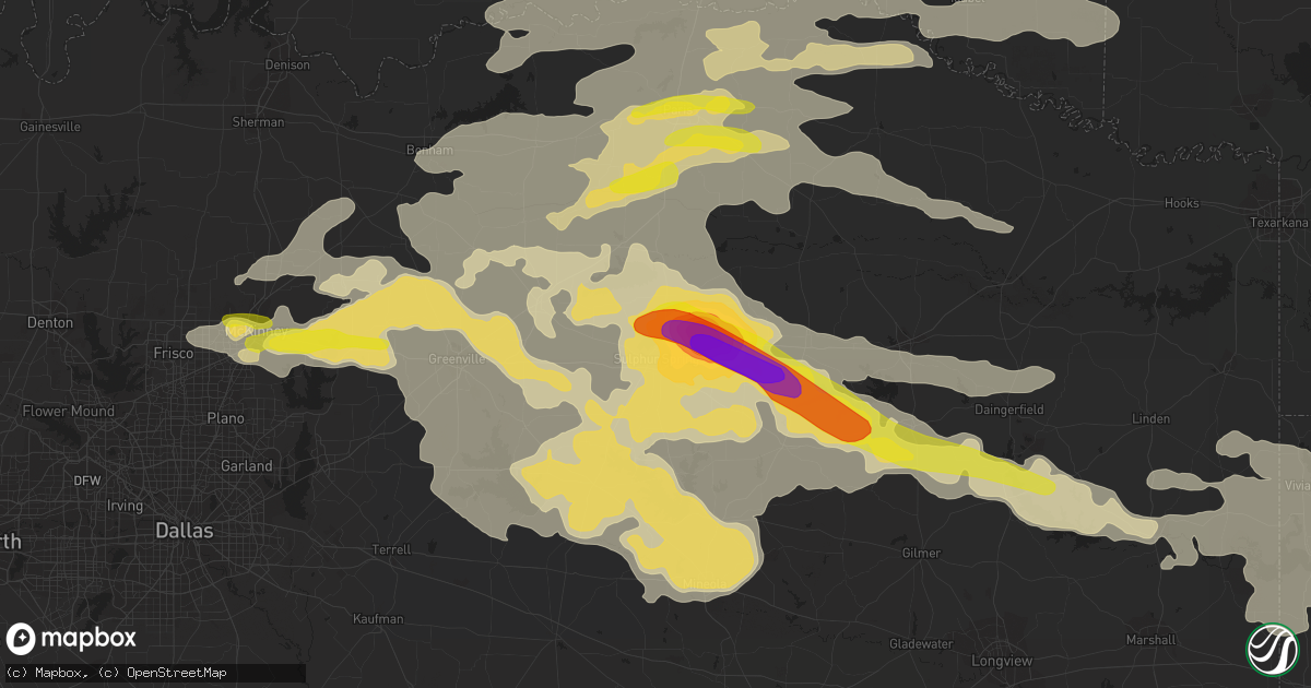 Hail map in Sulphur Springs, TX on June 19, 2019
