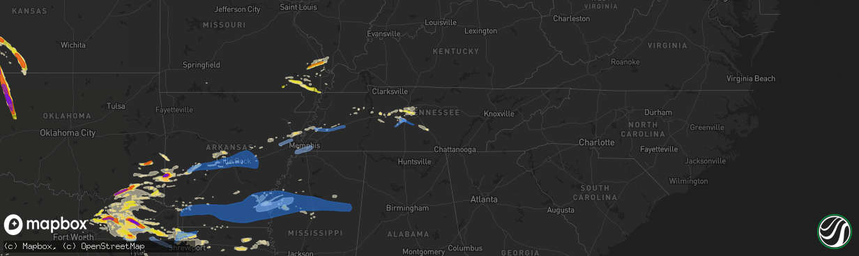 Hail map in Tennessee on June 19, 2019