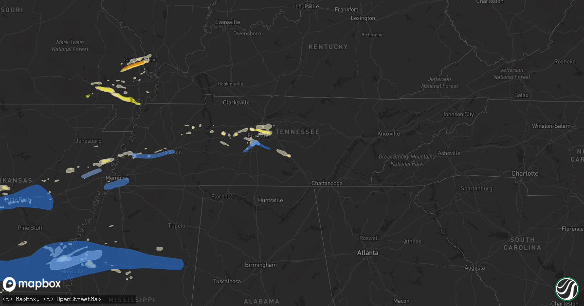 Hail map in Tennessee on June 19, 2019