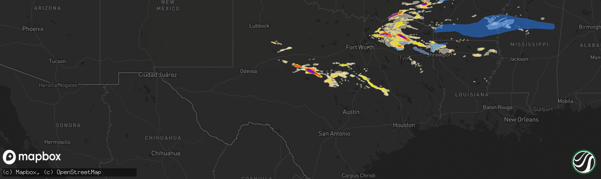 Hail map in Texas on June 19, 2019