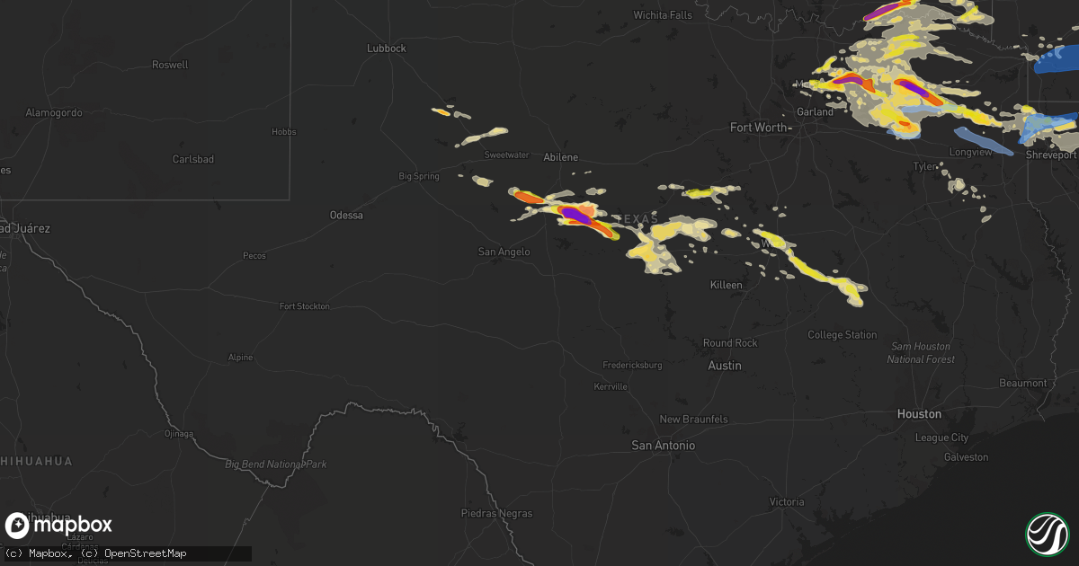 Hail map in Texas on June 19, 2019