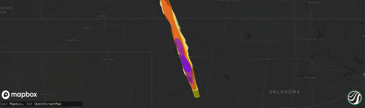 Hail map in Woodward, OK on June 19, 2019