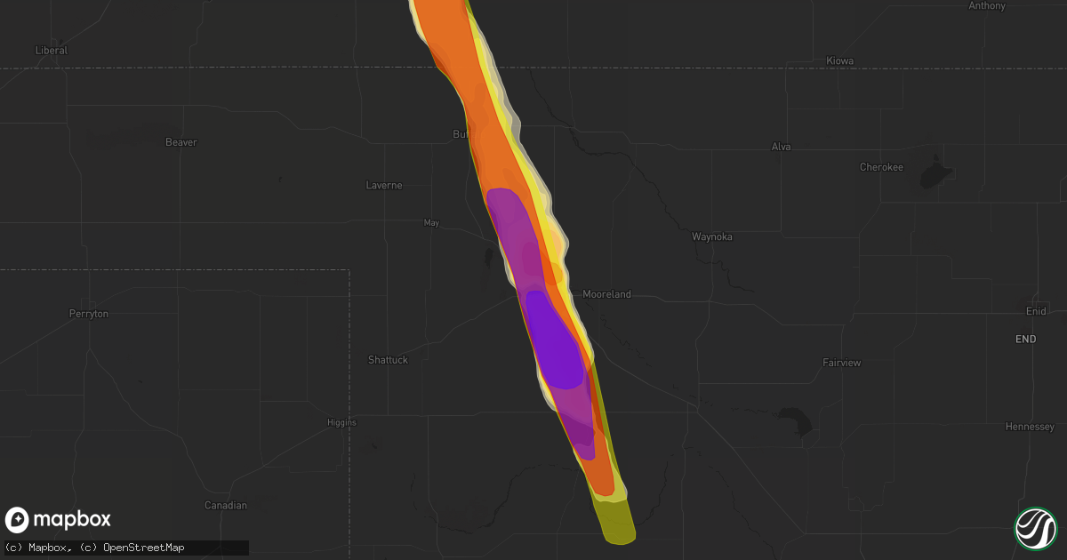 Hail map in Woodward, OK on June 19, 2019
