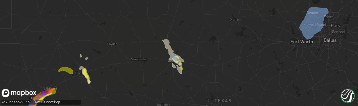 Hail map in Abilene, TX on June 19, 2020