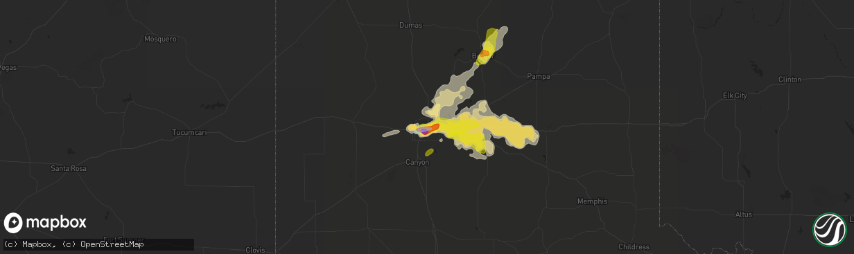 Hail map in Amarillo, TX on June 19, 2020