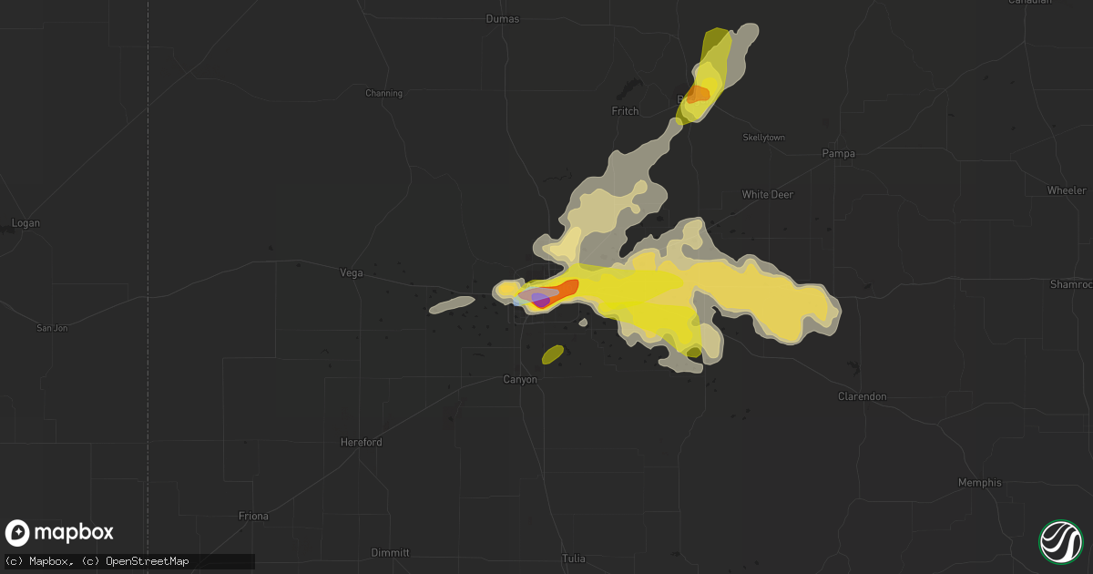 Hail map in Amarillo, TX on June 19, 2020