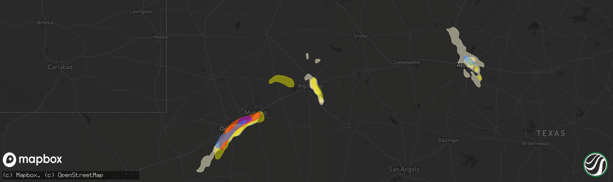 Hail map in Big Spring, TX on June 19, 2020