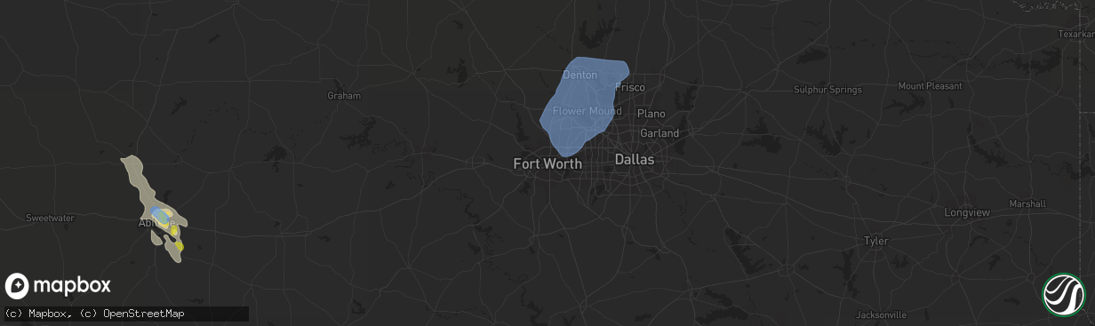 Hail map in Fort Worth, TX on June 19, 2020