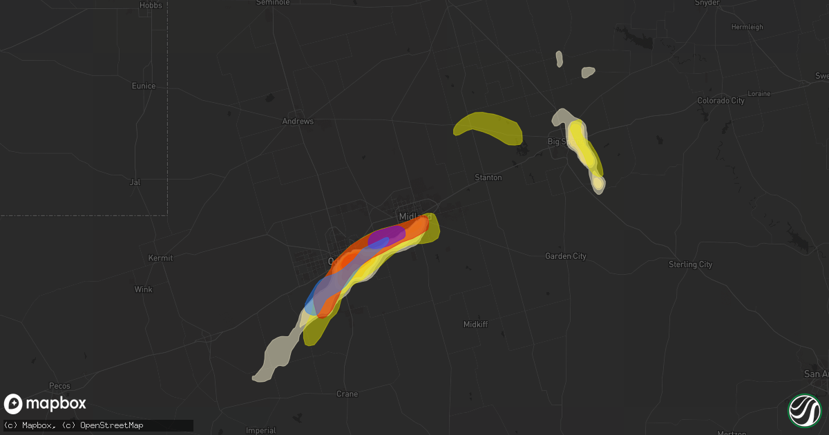 Hail map in Midland, TX on June 19, 2020