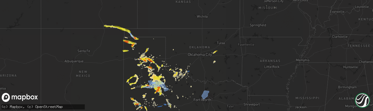 Hail map in Oklahoma on June 19, 2020