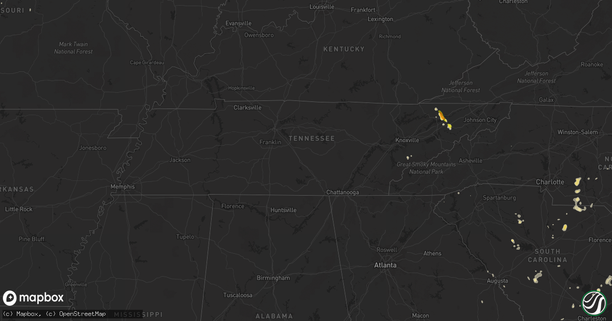 Hail map in Tennessee on June 19, 2020