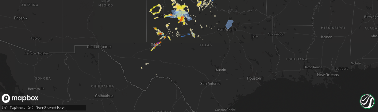 Hail map in Texas on June 19, 2020