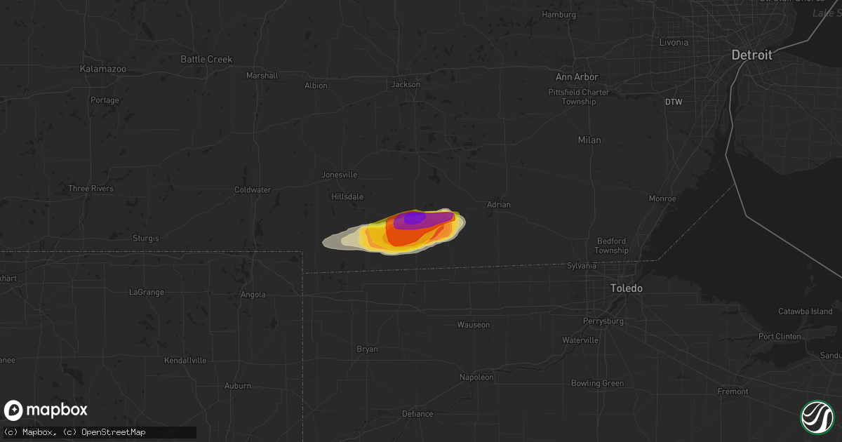 Hail map in Hudson, MI on June 19, 2021