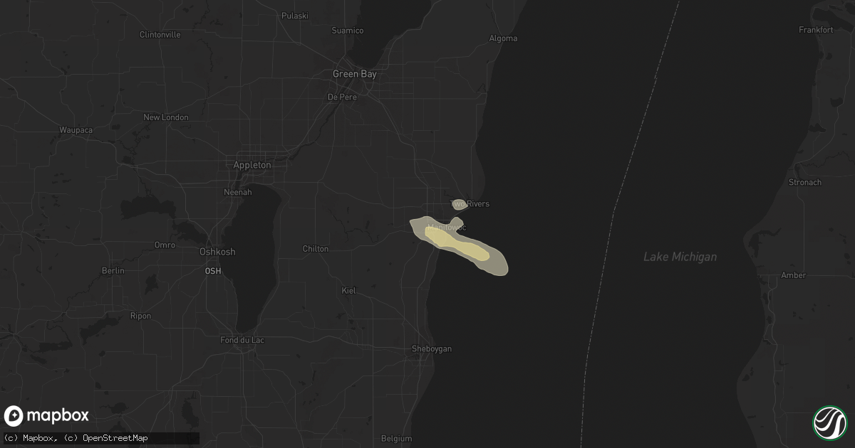 Hail map in Manitowoc, WI on June 19, 2021