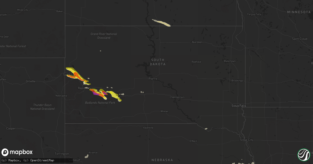 Hail map in South Dakota on June 19, 2021